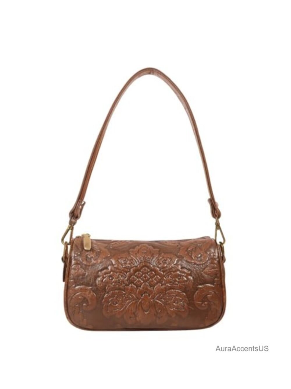 Vintage Floral Embossed Crossbody Wide Strap Shoulder Purse